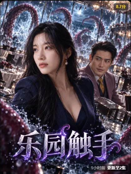 情感题材短剧海报，粉色上衣女子在教室与走廊场景中
