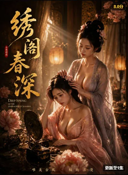 青春题材短剧海报，灯笼光下的年轻女子侧身回望
